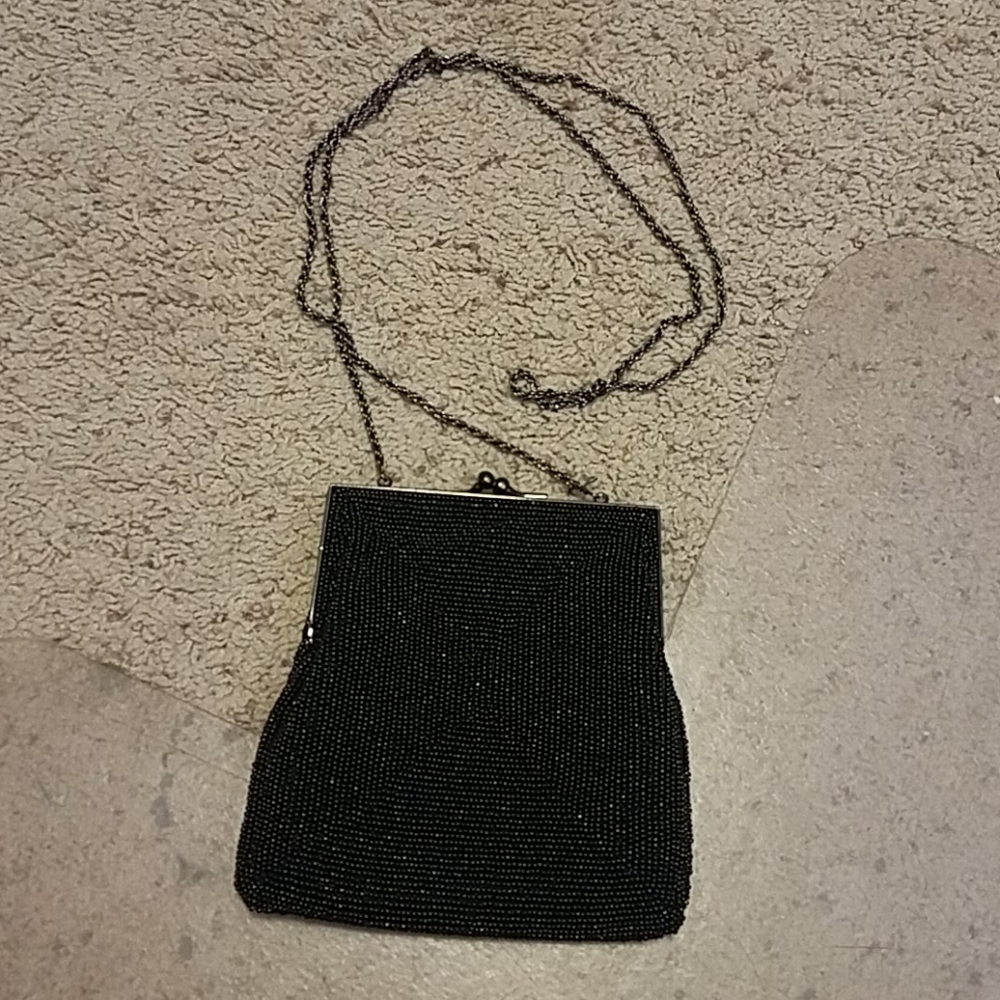 NWOT Black Beaded Evening Purse Chain Handle